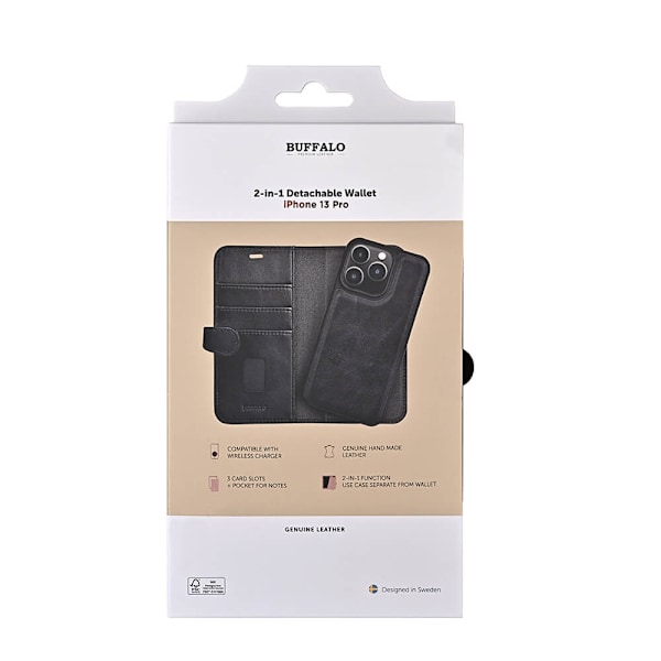 Buffalo iPhone 13 Pro Fodral 2in1 Äkta Läder Svart
