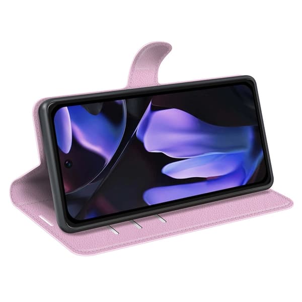 Google Pixel 9a Fodral Litchi Läder Ljus Rosa