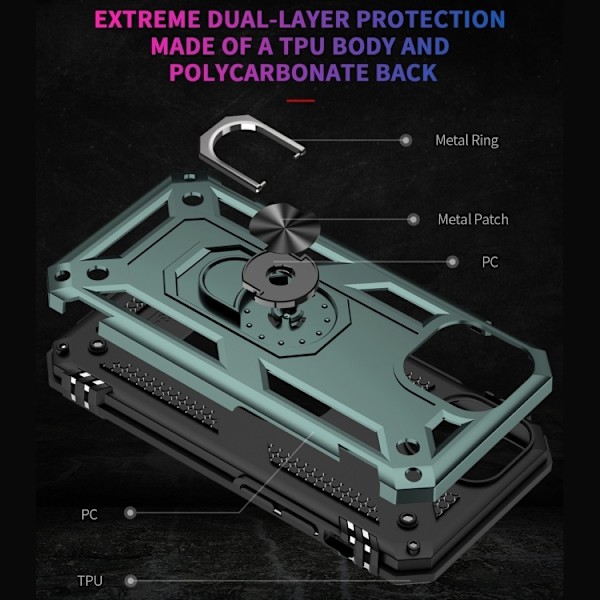 iPhone 14 Plus Skal Shockproof Ring Grön