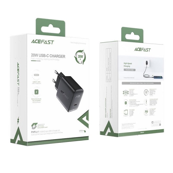 Acefast 20W PD USB-C Snabbladdare Väggladdare Svart