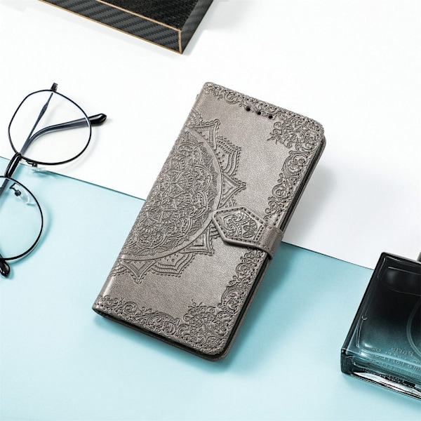 Google Pixel 6A Fodral Mandala Läder Grå