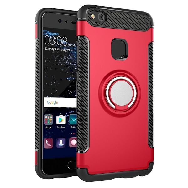 Huawei P10 Lite - Armour Ring Skal - Röd Red Röd