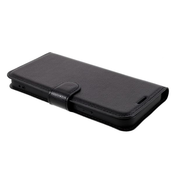 iPhone 12 / 12 Pro Fodral Litchi Läder Svart Svart