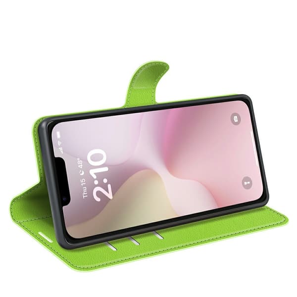 iPhone 17e / 16e Fodral Litchi Läder Grön