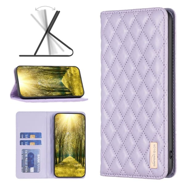 BINFEN iPhone 16 Plus Fodral Diamond Flip Läder Lila