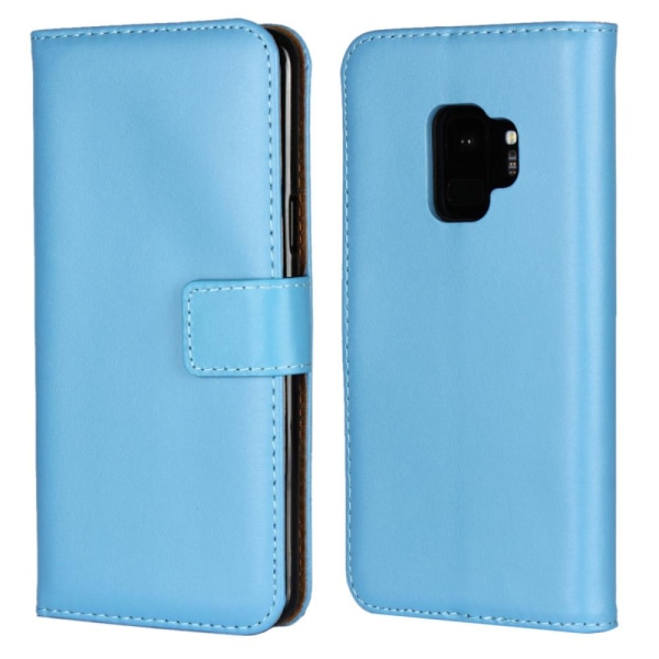 Samsung  Galaxy S9 - Plånboksfodral I Äkta Läder - Ljus Blå LightBlue Ljus Blå