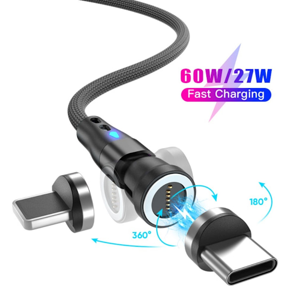 ENKAY 1 m 2in1 PD 60W USB-C - Lightning/USB-C 360° Magnetkabel