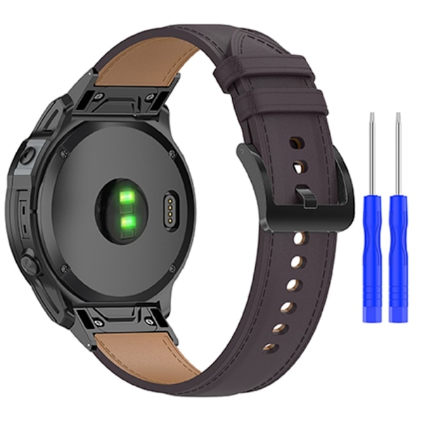 Äkta Läder Armband För Garmin Mörk Brun