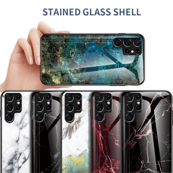 Samsung Galaxy S22 Ultra Skal Marmor Härdat Glas Vit