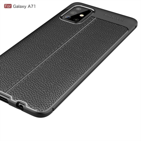Samsung Galaxy A71 - Litchi Textur Skal - Svart Black Svart