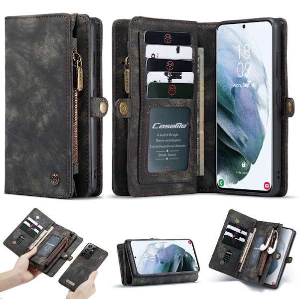 Samsung Galaxy S21 Ultra - CASEME 2-i-1 Multifunktionellt Plånboksfodral - Svart Black Svart