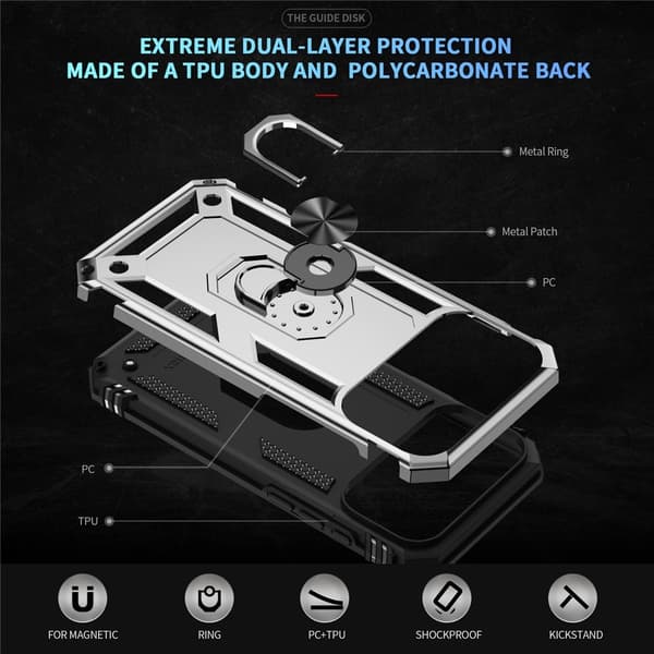 iPhone 17 Pro Skal Shockproof Hybrid Ring Silver