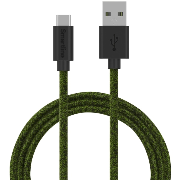 Smartline 2m 3A USB-C Fuzzy Laddningskabel Grön
