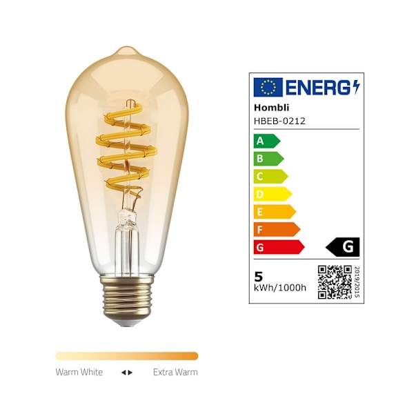 Hombli Smart Lampa Glödtråd E27 ST64-Bärnsten CCT