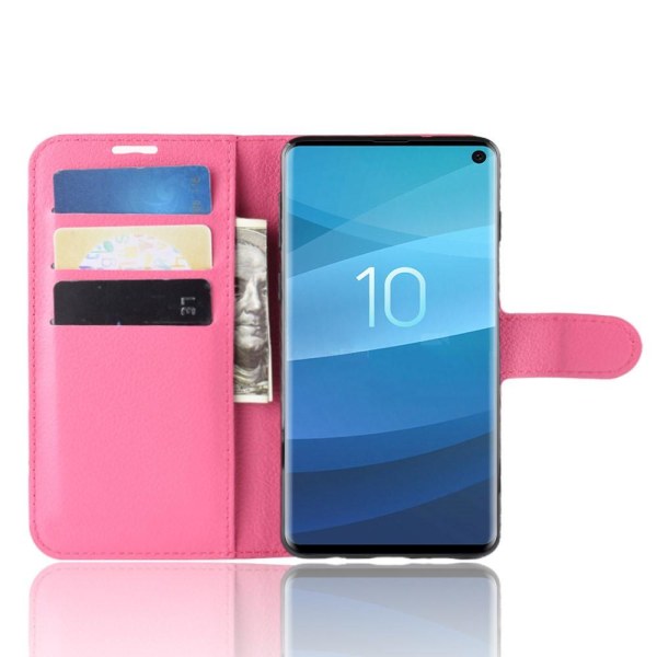 Samsung Galaxy S10 - Litchi Plånboksfodral - Rosa Pink Rosa