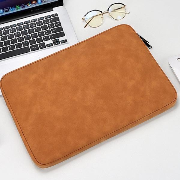 Läder Laptop Sleeve Med Mjukt Foder 14-15.4" Brun