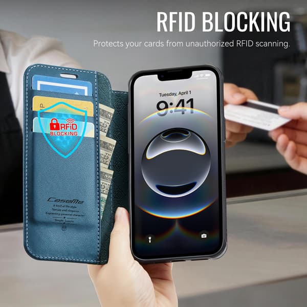 CASEME iPhone 16e/17e Skal RFID Plånbok Blå