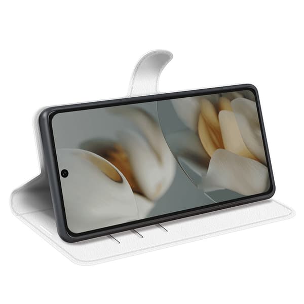 Google Pixel 10 Pro XL Fodral Litchi Läder Vit