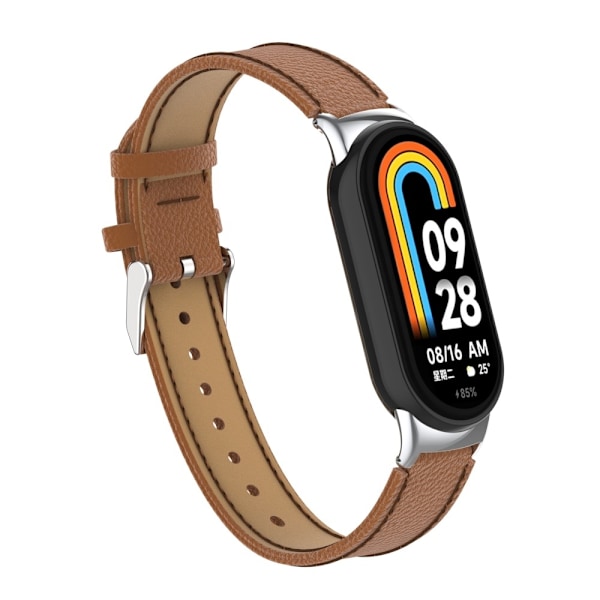 Xiaomi Smart Band 9/8 Armband Äkta Läder Litchi Brun