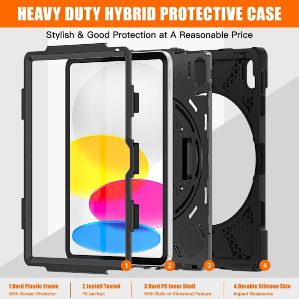 iPad 11 2025 / 10.9 2022 Skal X-Shape Hybrid Kickstand Svart