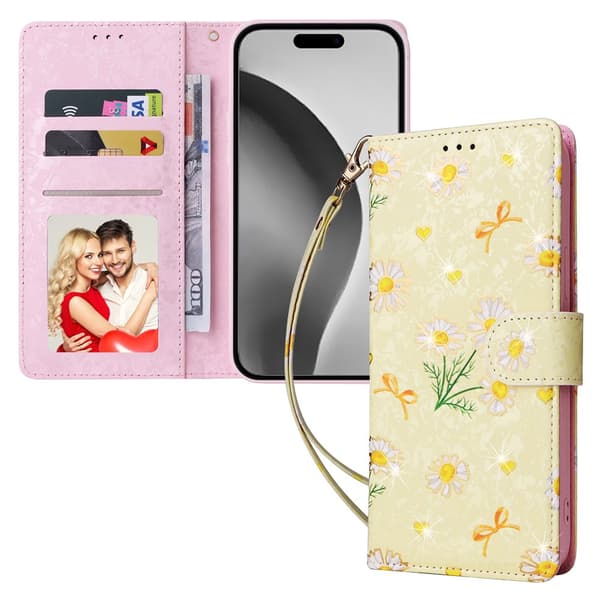 iPhone 16 Pro Max Fodral RFID Läder Yellow Daisy