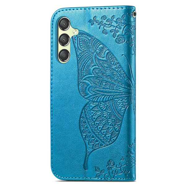 Samsung Galaxy A25 5G Fodral Läder Big Butterfly Blå