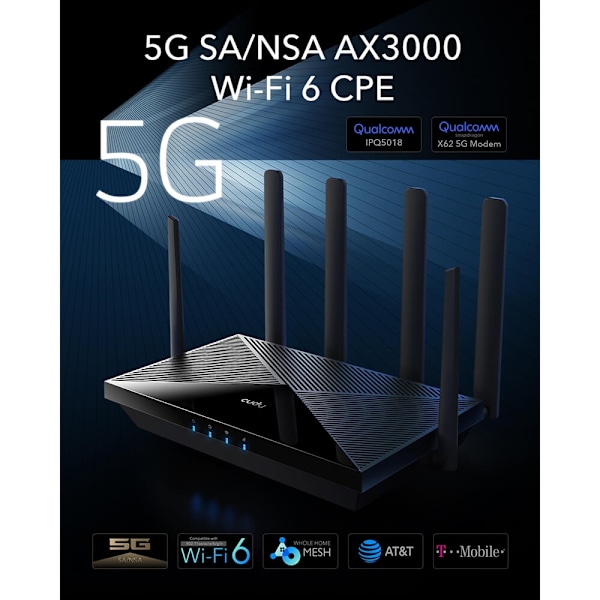 Cudy 5G Router P5 Rel 16 AX3000 Gigabit Dual-SIM Svart