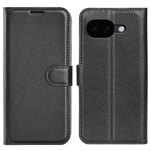 Google Pixel 10a Fodral Litchi Läder Svart