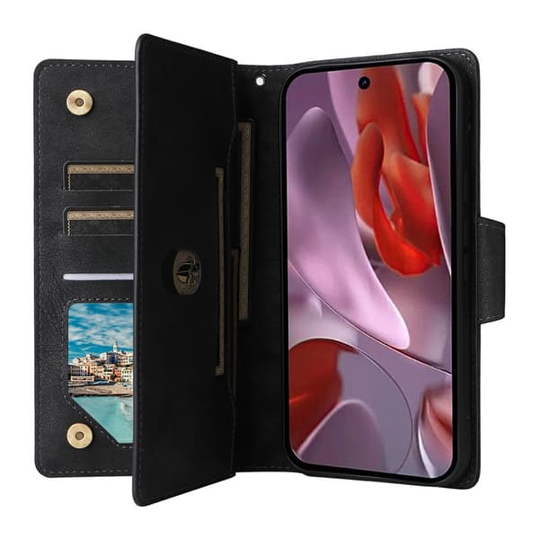 Google Pixel 10a Fodral Med Kortfack Läder Svart