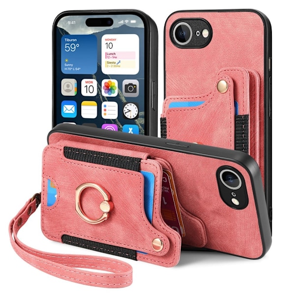 iPhone 16e Skal Med Korthållare RFID Retro Läder Rosa