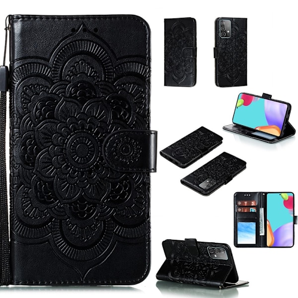 Samsung Galaxy A52 / A52s - Mandala Läder Fodral - Svart Black Svart