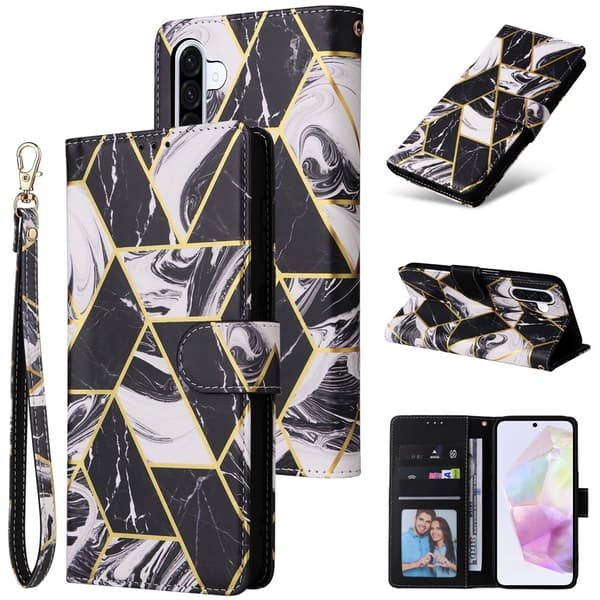 Samsung Galaxy A18/A17/A26 Fodral Läder Marmor Svart