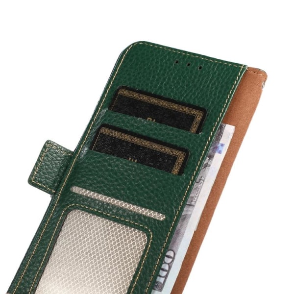 KHAZNEH Samsung Galaxy S21 FE Fodral RFID Litchi Äkta Läder Grön