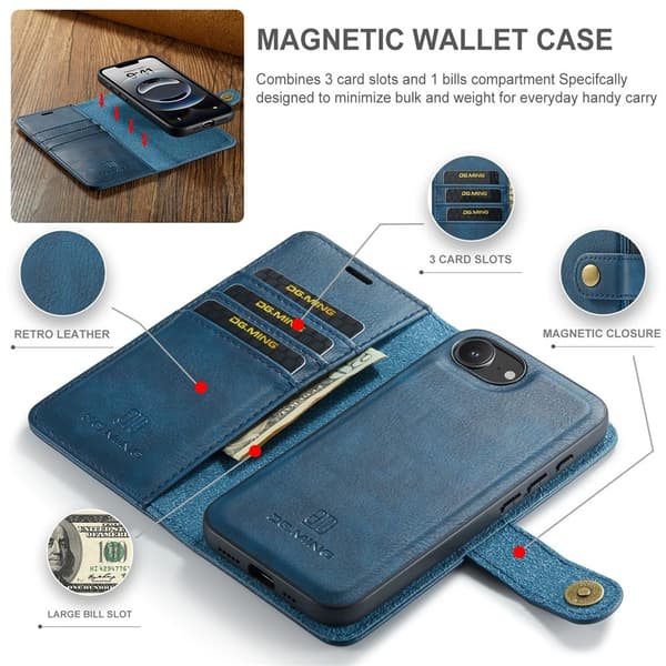 DG.MING iPhone 17e / 16e 2in1 Magnet Fodral / Skal Blå