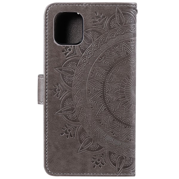iPhone 13 - Tryckt Mandala Läder Fodral - Grå