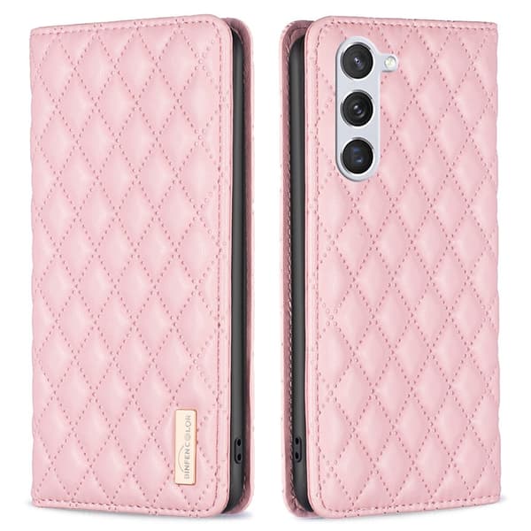 BINFEN Galaxy S24 Fodral Diamond Flip Läder Rosa