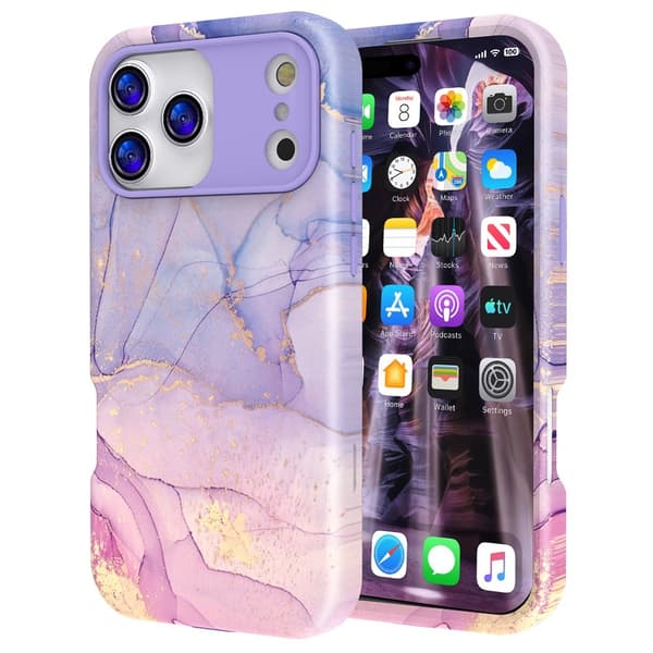 iPhone 17 Pro Max Skal Hybrid Med Marmor Tryck Lila / Rosa