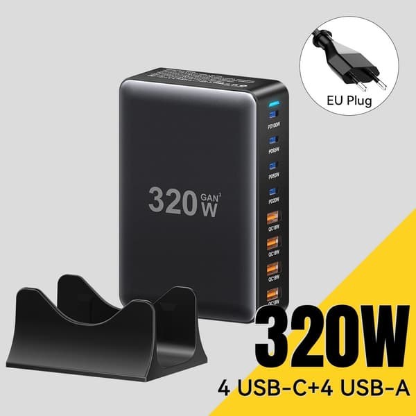 ESSAGER 320W Laddningsstation USB-C / USB-A Svart