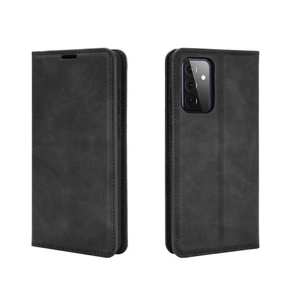 Samsung Galaxy A72 - Silkeslent Läder Fodral - Svart Black Svart