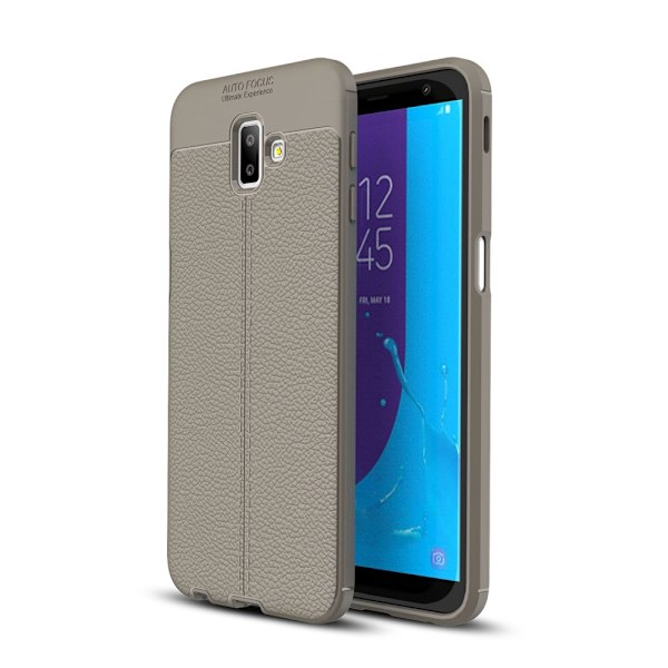 Samsung Galaxy J6 Plus - Litchi läderskal - Grå Grey Grå