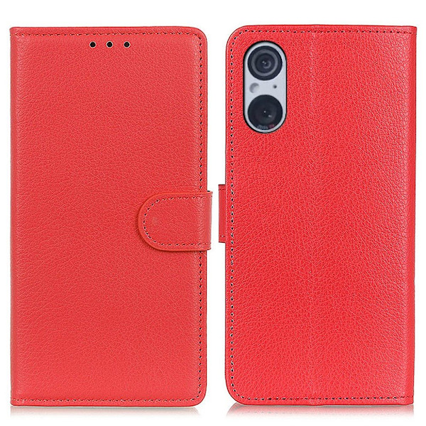Sony Xperia 5 V Fodral Litchi Läder Röd