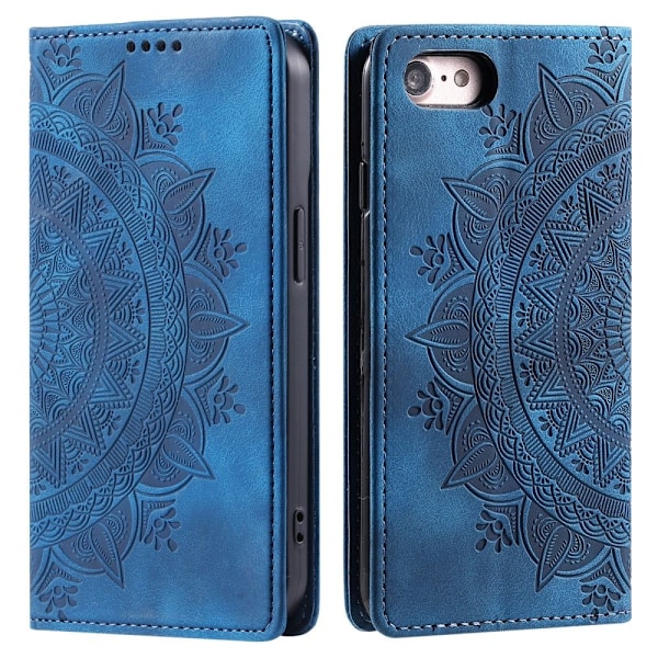 iPhone 16e Fodral Flip Mandala Läder Blå