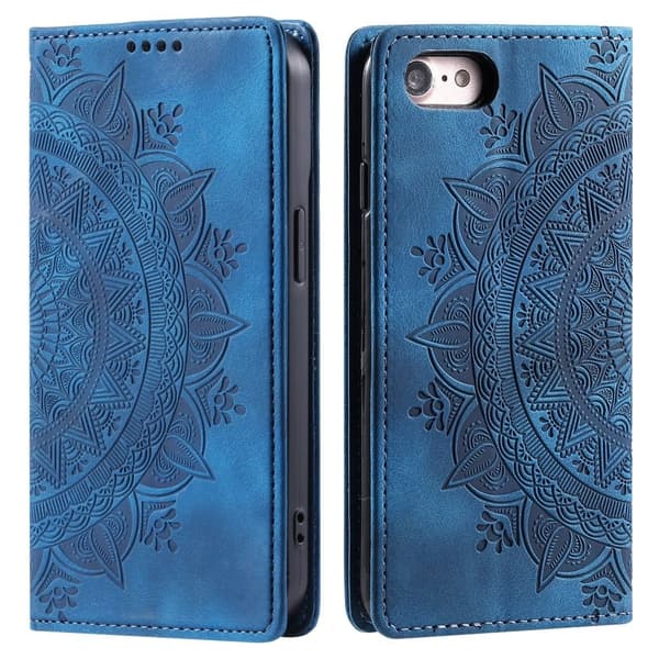 iPhone 17e / 16e Fodral Flip Mandala Läder Blå