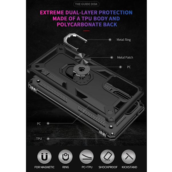 Samsung Galaxy A52 / A52s - Hybrid Armor Ring Skal - Svart Black Svart