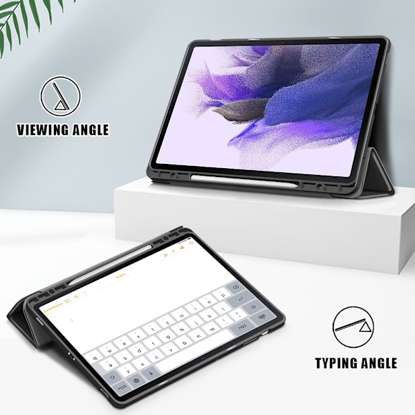 Galaxy Tab S7 FE/S7 Plus/S8 Plus Tri-Fold Fodral Med Pennhållare Svart Svart