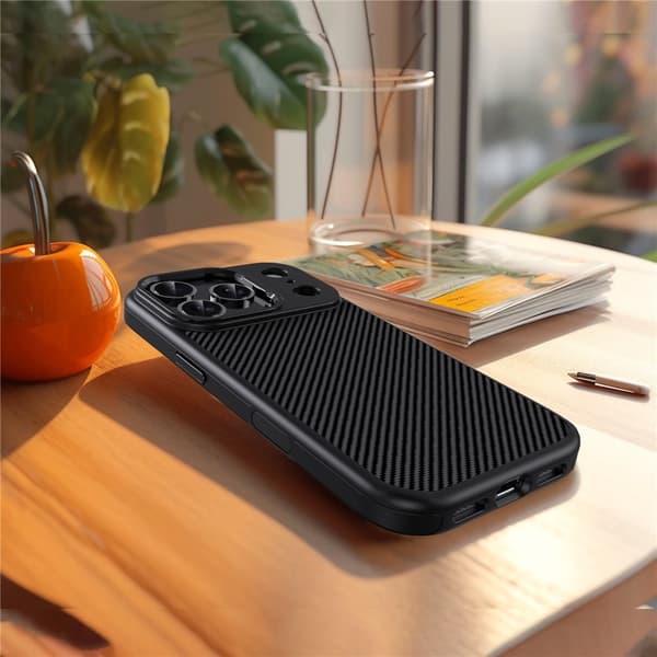 IPAKY iPhone 17 Pro Max Skal TPU Kolfiber Textur Svart