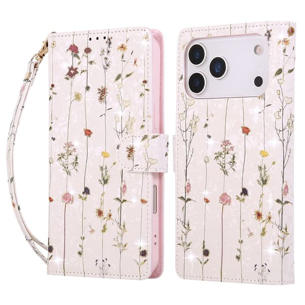 iPhone 17 Pro Fodral RFID Läder Små Blommor