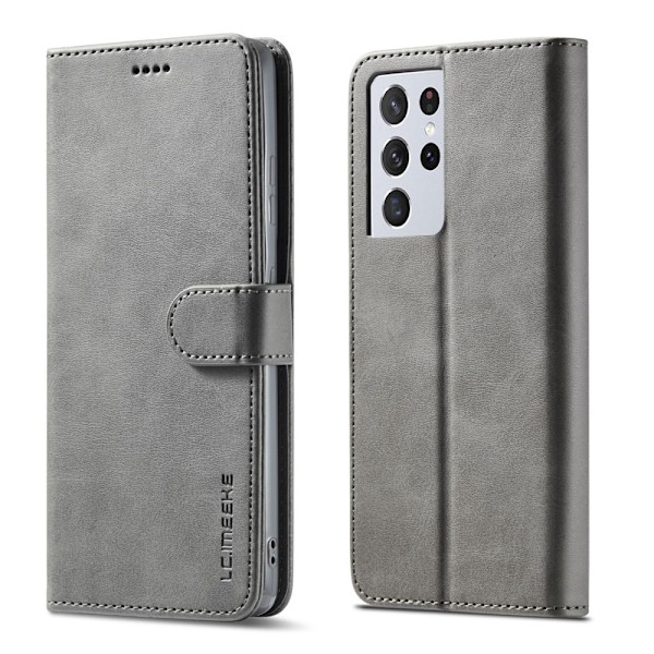 Samsung Galaxy S21 Ultra - LC.IMEEKE Läder Fodral - Grå Grey Grå