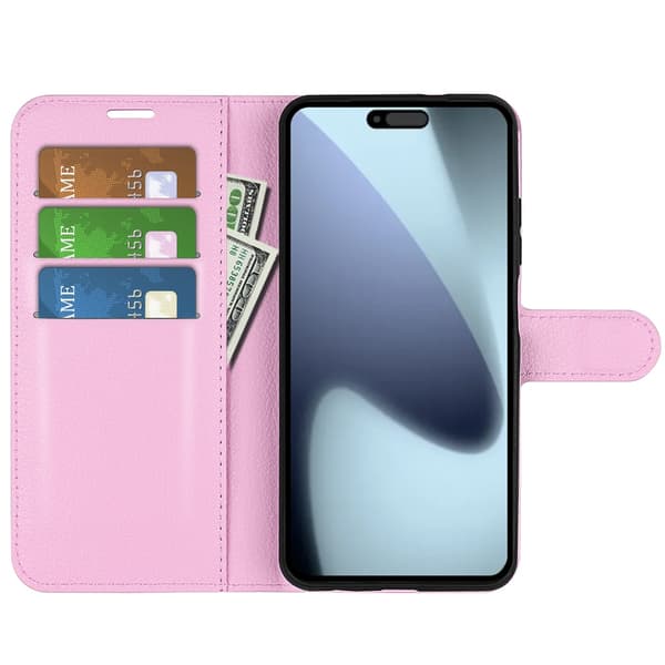 iPhone 17 Fodral Litchi Läder Ljus Rosa