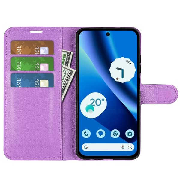 Google Pixel 10a Fodral Litchi Läder Lila